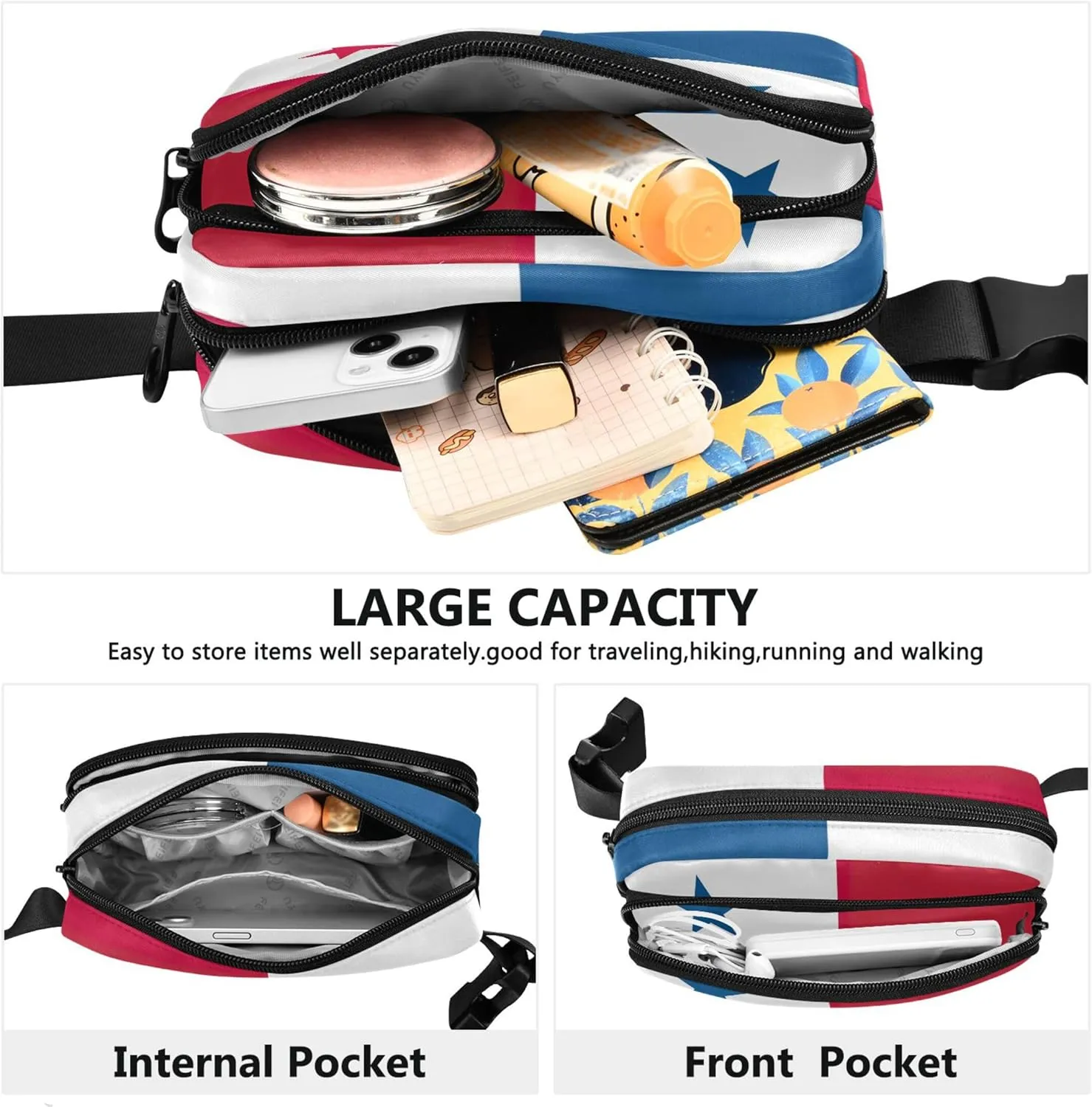 Panama Flag Womens Fanny Pack Funky Belt Bags Hip Pack Waterproof Cross Body Waist Purse
