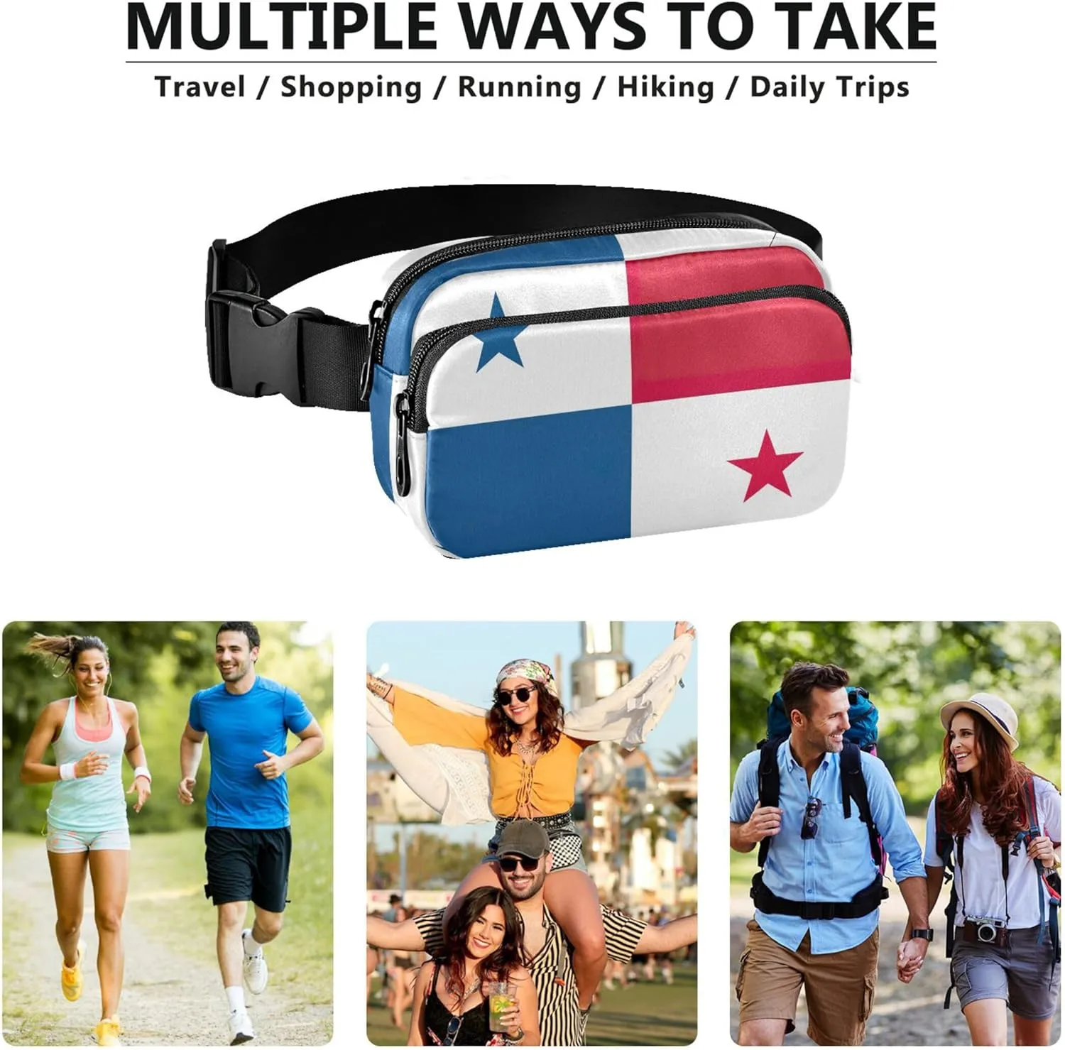 Panama Flag Womens Fanny Pack Funky Belt Bags Hip Pack Waterproof Cross Body Waist Purse