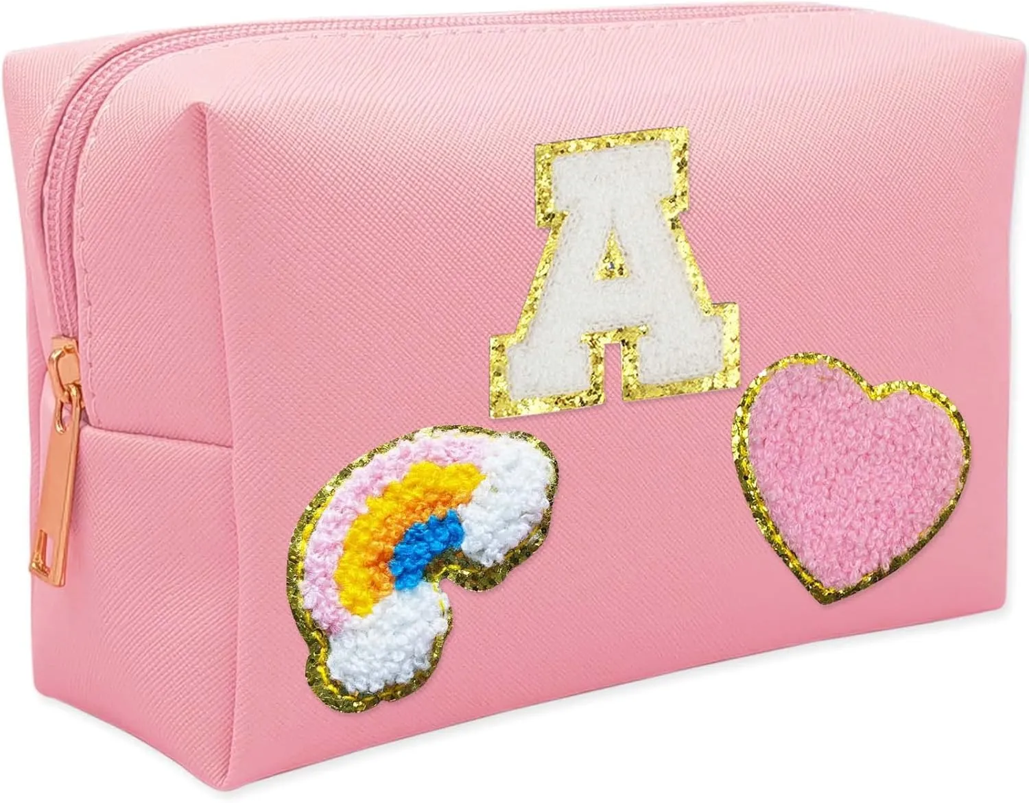 Personalized Inital Preppy Makeup Bag Set with Zipper, Monogram Waterproof Travel Cosmetic Bag for Women, Cute Preppy Patch Toiletry Bag for Traveling Outdoors, Gift Ideal for Christmas Thanksgiving