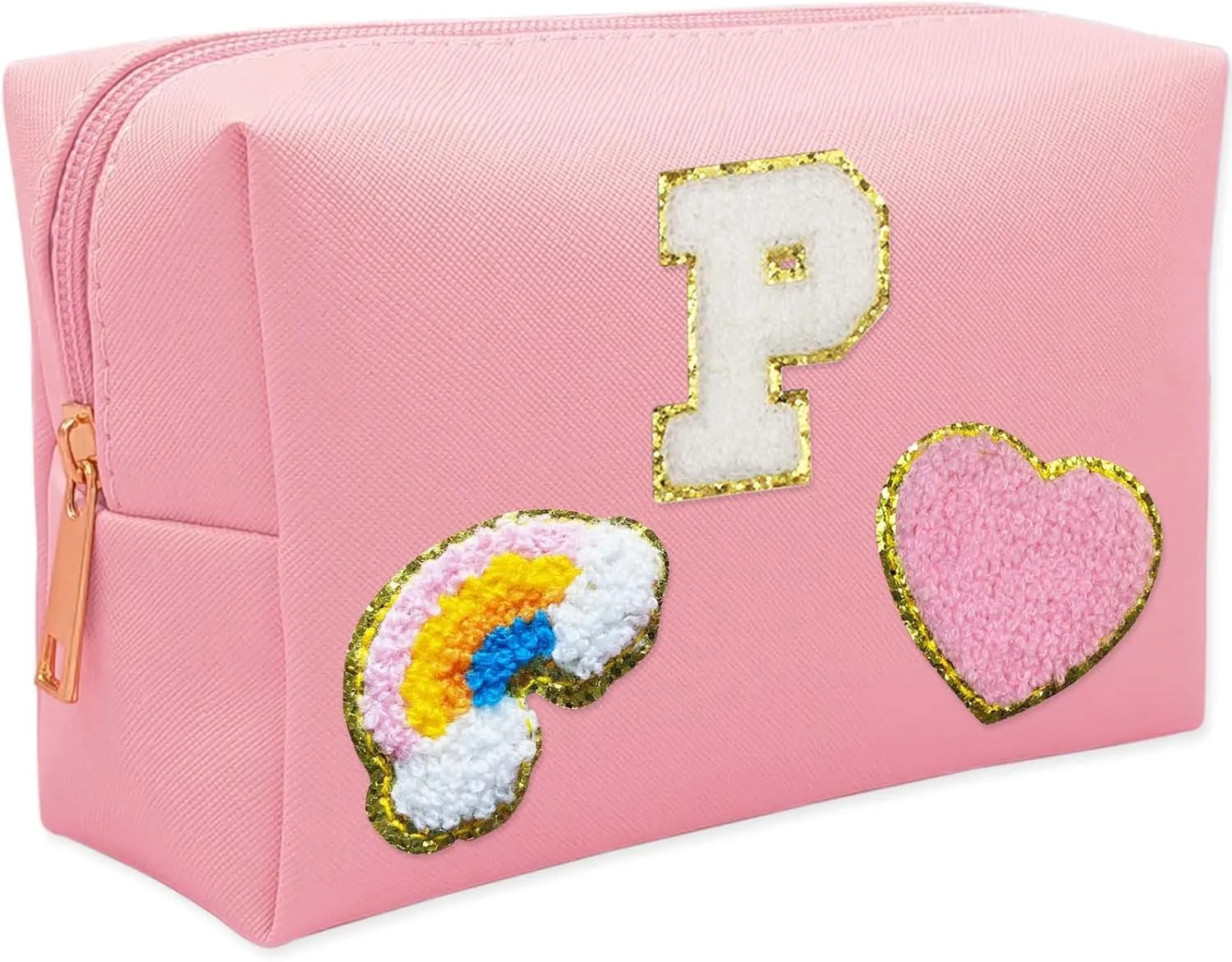 Personalized Inital Preppy Makeup Bag Set with Zipper, Monogram Waterproof Travel Cosmetic Bag for Women, Cute Preppy Patch Toiletry Bag for Traveling Outdoors, Gift Ideal for Christmas Thanksgiving