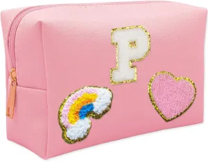 Personalized Inital Preppy Makeup Bag Set with Zipper, Monogram Waterproof Travel Cosmetic Bag for Women, Cute Preppy Patch Toiletry Bag for Traveling Outdoors, Gift Ideal for Christmas Thanksgiving