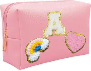 Personalized Inital Preppy Makeup Bag Set with Zipper, Monogram Waterproof Travel Cosmetic Bag for Women, Cute Preppy Patch Toiletry Bag for Traveling Outdoors, Gift Ideal for Christmas Thanksgiving