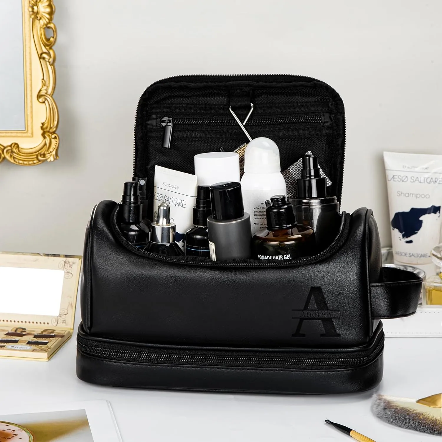 Personalized Travel Toiletry Bag for Men, Large Water-resistant Shaving Bag Toiletries Organizer, PU Leather Dopp Kit, Multi-functional and Stylish, Customized Gift for Groomsmen, Anniversary,Birthday