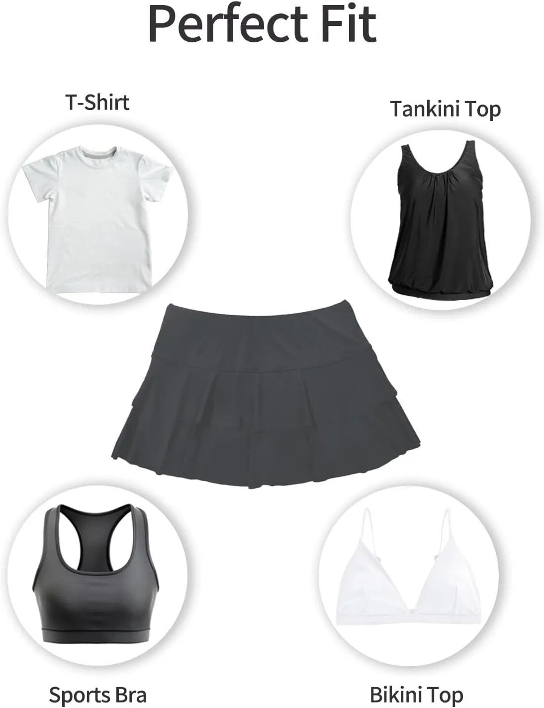 Pinup Fashion High Waisted Swim Skirt - Women Ruched Ruffle Bathing Suit Bottom Skorts with Built-in Shorts