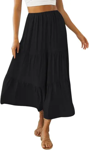 Plaid Skirt Women lastic High Waist Gingham Summer Plus Size Long Skirt A Line Long Skirt