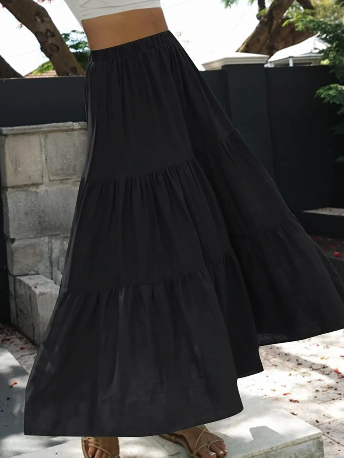 Plaid Skirt Women lastic High Waist Gingham Summer Plus Size Long Skirt A Line Long Skirt