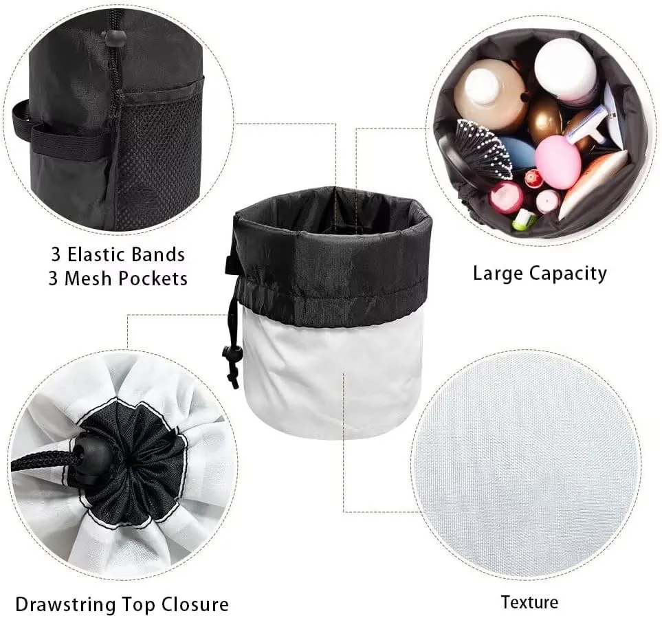 Poceacles Black Cat Butterfly Violet Floral Drawstring Makeup Bag Travel Cosmetic Bag Pouch, Multi-functional Toiletry Carrier Bucket Pouch Organizer Storage Pocket for Women