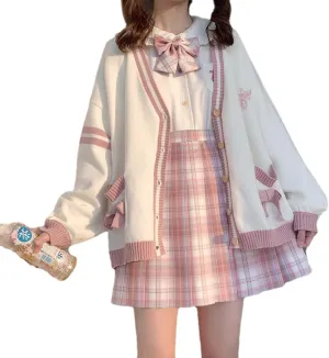 Preppy Aesthetic Clothes for Teen Girls Cute Cardigan Kawaii Cardigan JK Uniform Knit Sweater Cute School Cosplay Sweater