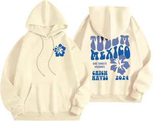 Preppy Clothes Womens Pink pom Puff Hoodie Y2K Preppy Oversized Sweatshirt for Teen Girls Long Sleeve Drawstring Pullover Hoodies BZ10-Beige Large