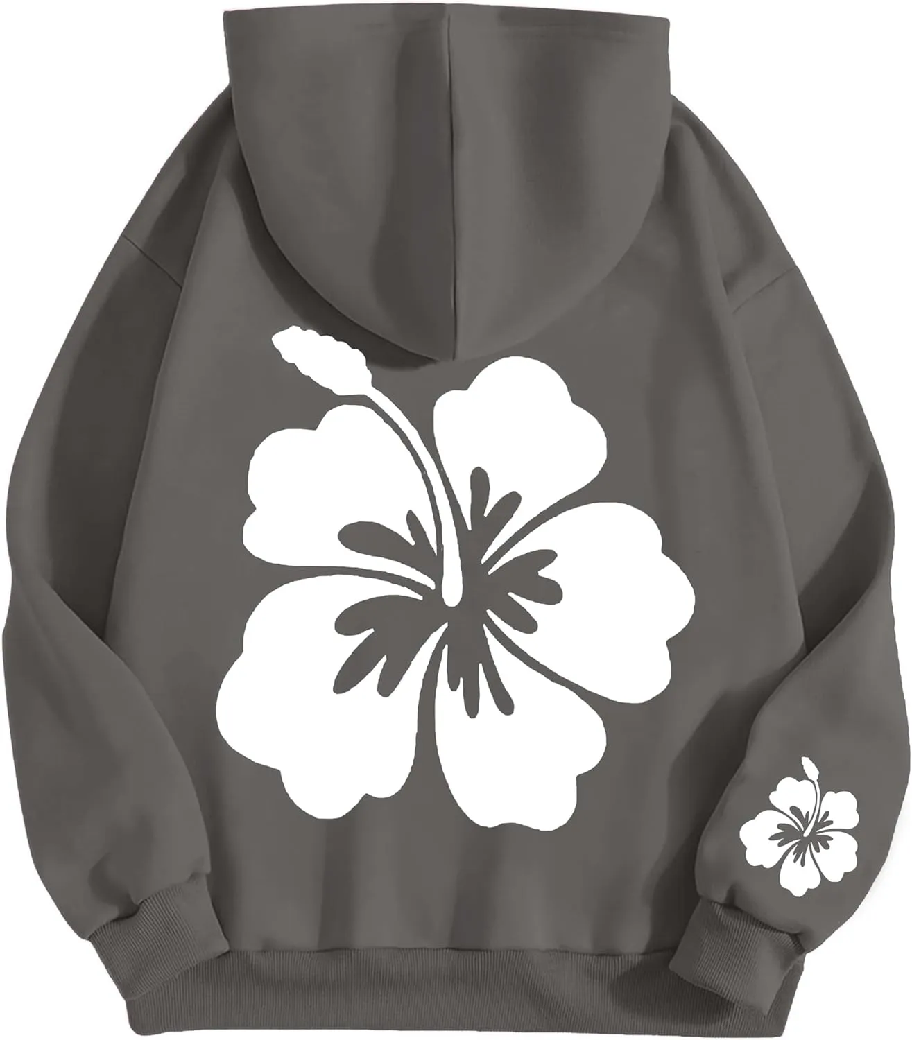 Preppy Hibiscus Print Hoodies for Teen Girls Oversized Graphic Pullover Hooded Sweatshirt with Kangaroo Pockets