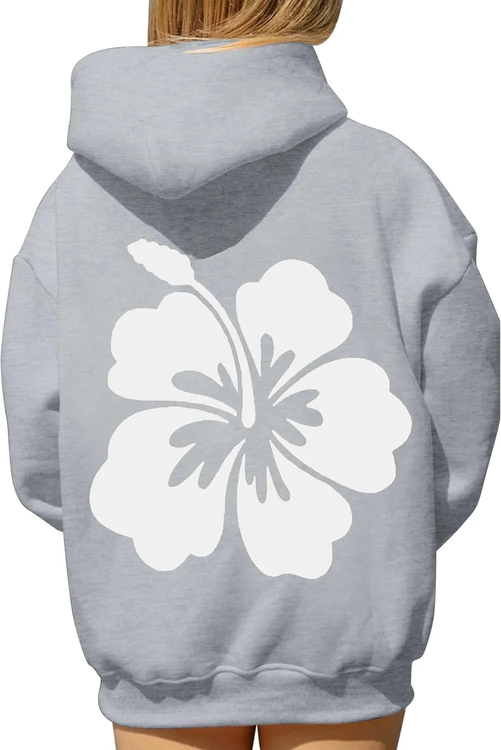 Preppy Hibiscus Print Hoodies for Teen Girls Oversized Graphic Pullover Hooded Sweatshirt with Kangaroo Pockets