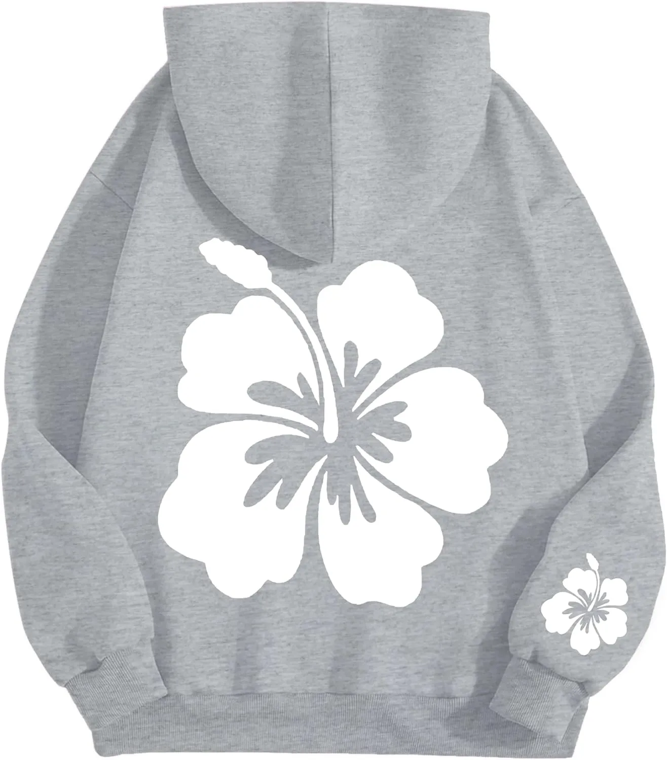 Preppy Hibiscus Print Hoodies for Teen Girls Oversized Graphic Pullover Hooded Sweatshirt with Kangaroo Pockets