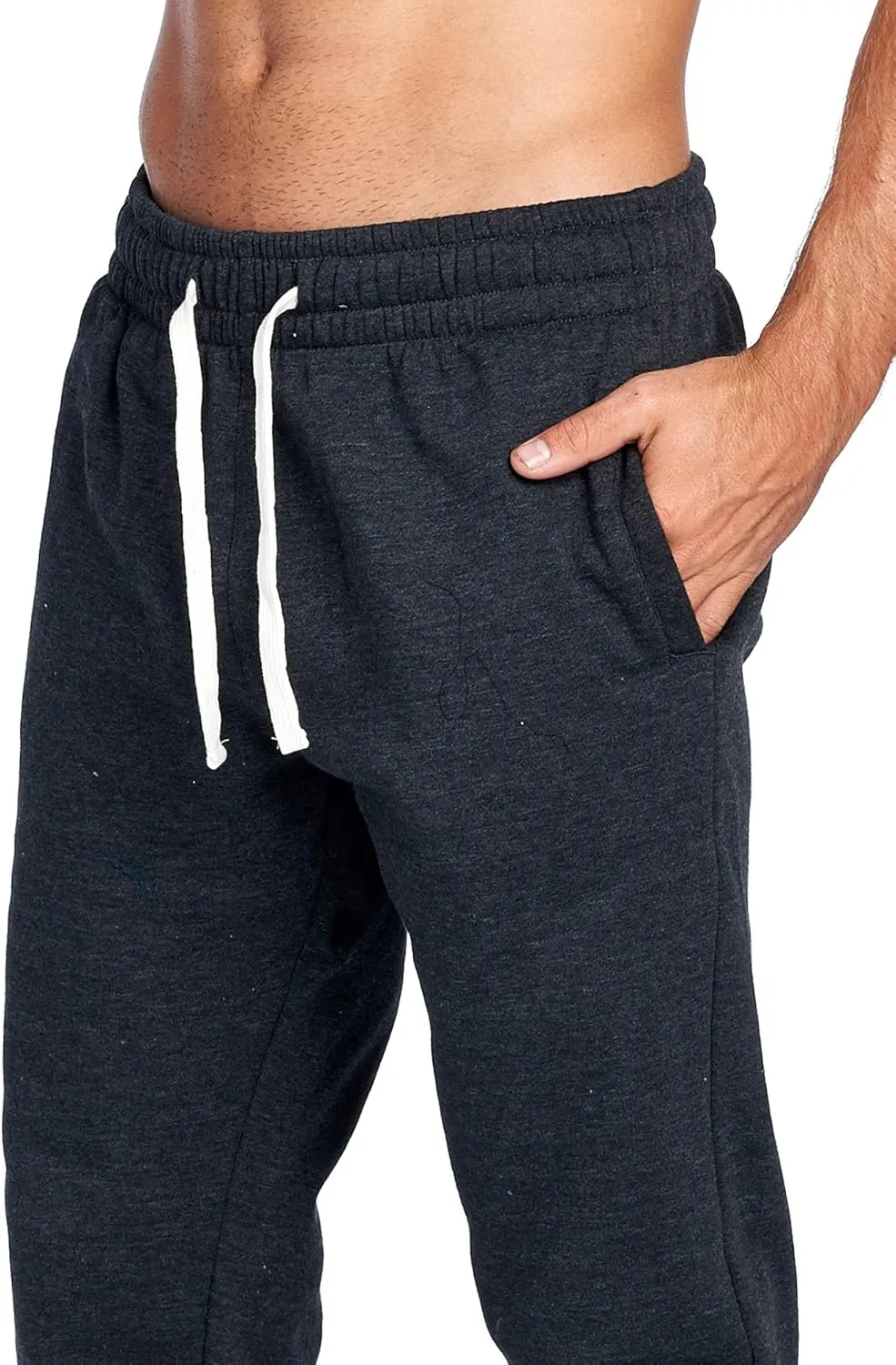 PROGO USA Men's Joggers Sweatpants Basic Fleece Marled Jogger Pant Elastic Waist