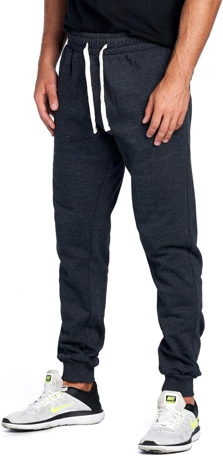 PROGO USA Men's Joggers Sweatpants Basic Fleece Marled Jogger Pant Elastic Waist