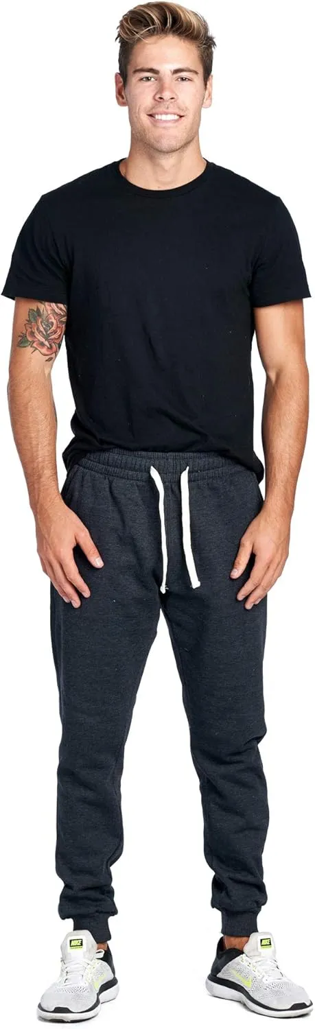 PROGO USA Men's Joggers Sweatpants Basic Fleece Marled Jogger Pant Elastic Waist