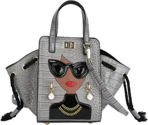 PU Leather 3D Lady Face Top Handle Satchel Handbag Crocodile Pattern Tote Purse Funky Shoulder Bag Unique Crossbodybag34OWOISS