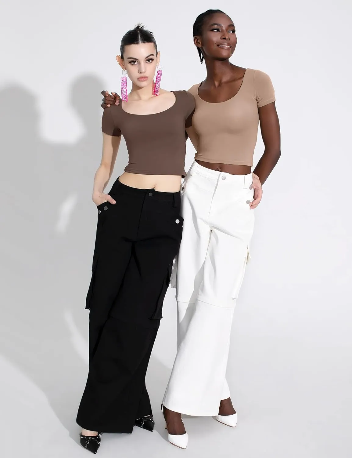 PUMIEY Women's Scoop Neck Short Sleeve T Shirt Slim Fit Sexy Tops Smoke Cloud Collection