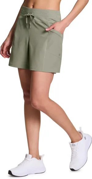 RBX Woven Short for Women, Knit Waistband Quick Drying Walking Short with Pockets for Everyday Wear, Workouts, Hiking
