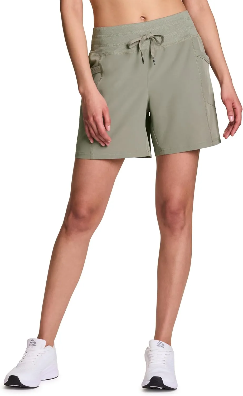 RBX Woven Short for Women, Knit Waistband Quick Drying Walking Short with Pockets for Everyday Wear, Workouts, Hiking