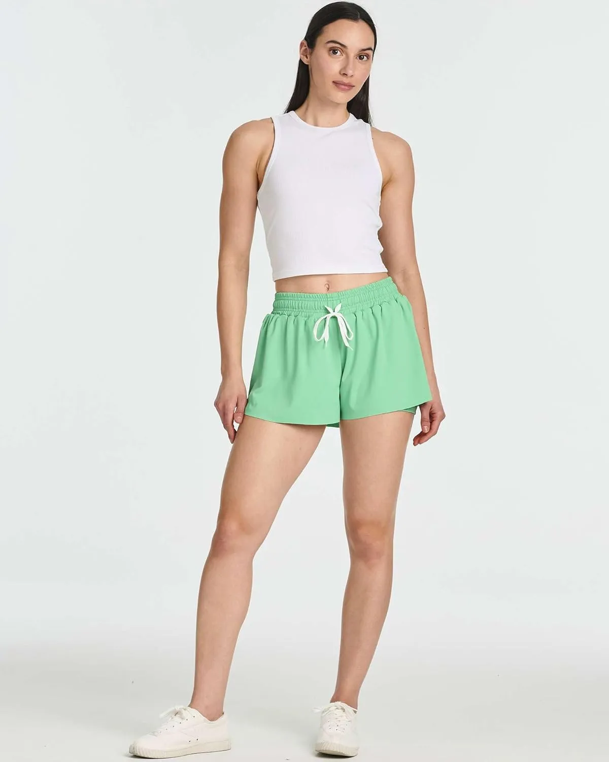 Real Essentials 4 Pack: Womens Flowy Dry Fit Running Short - Gym Yoga Workout Summer Shorts (Available in Plus Size)