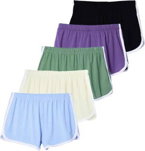 Real Essentials 5 Pack: Girls' Dry-Fit Active Athletic Dolphin Shorts (Ages 4-16)