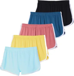 Real Essentials 5 Pack: Girls' Dry-Fit Active Athletic Dolphin Shorts (Ages 4-16)