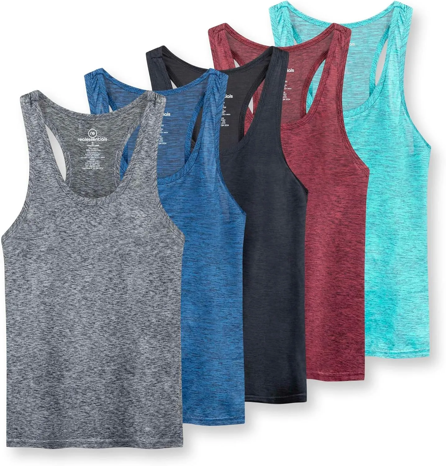 Real Essentials 5-Pack Women's Racerback Tank Top Dry-Fit Athletic Performance Yoga Activewear (Available in Plus Size)