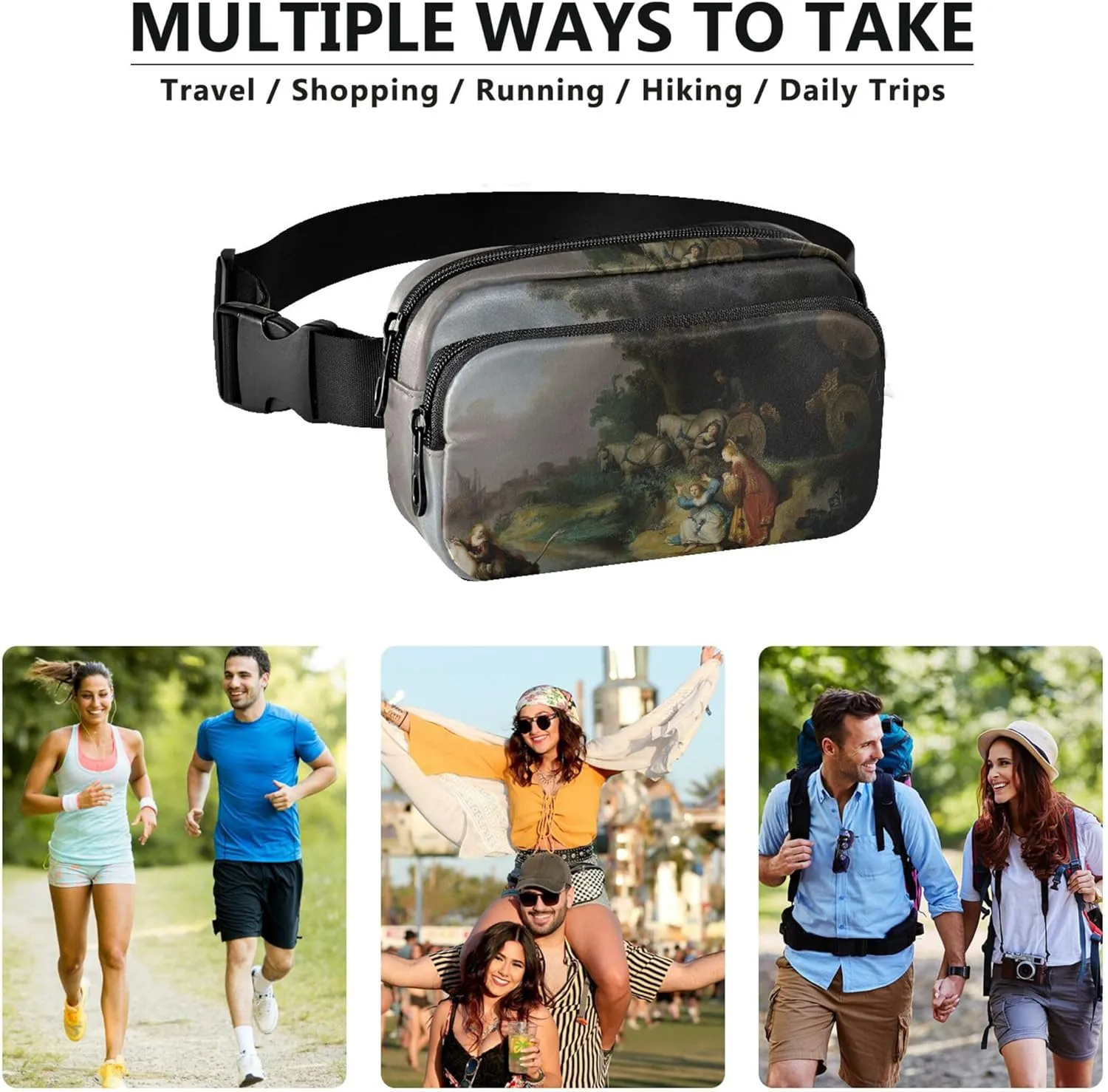 Rembrandt Abduction of Europa Waterproof Fanny Packs Women Hip Bag Belt Pouch Hiking Travel Waist Bag
