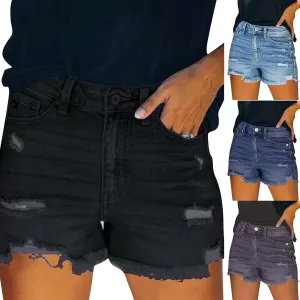 Ripped Jean Shorts Women Cut Off Distressed Jorts Trendy Frayed Hem Jeans Summer Beach Lounge Cowgirl Pants