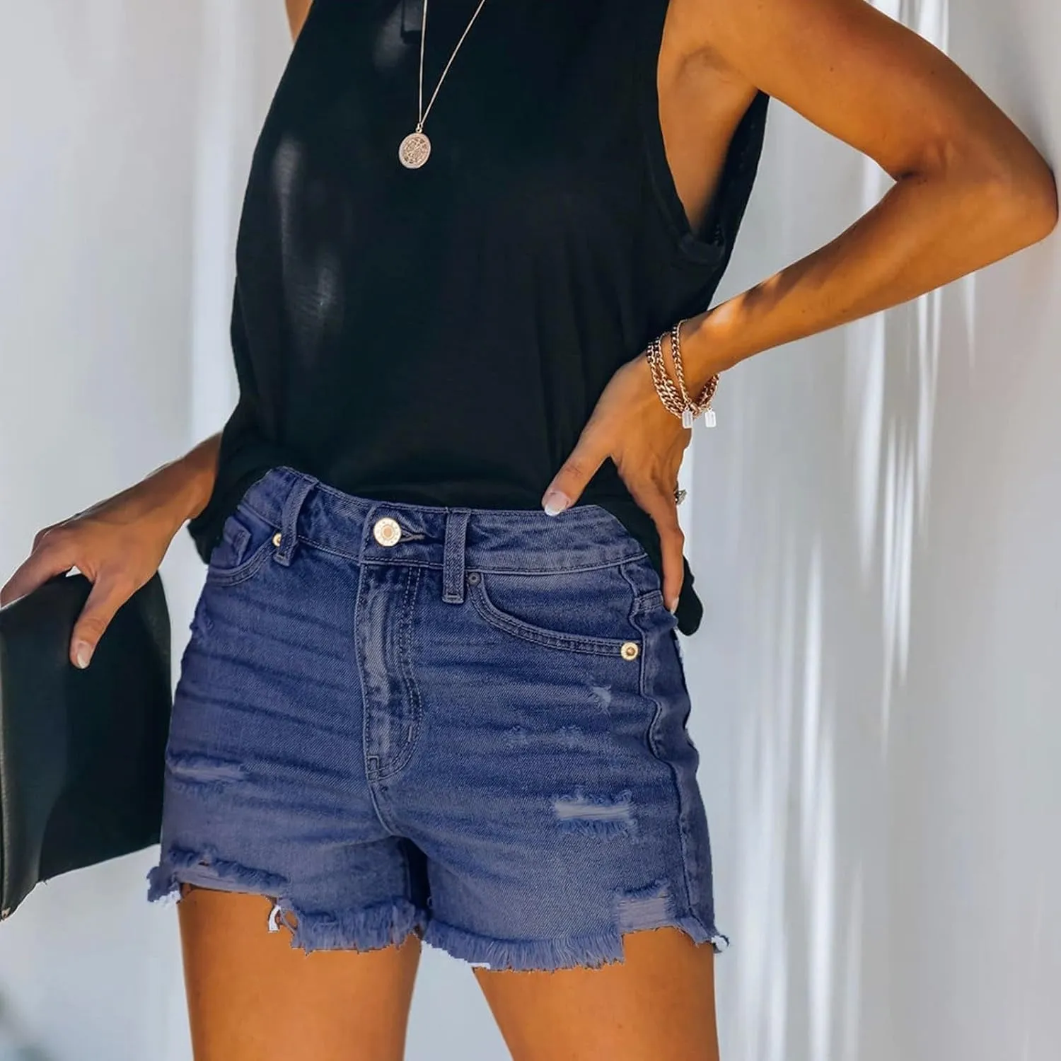 Ripped Jean Shorts Women Cut Off Distressed Jorts Trendy Frayed Hem Jeans Summer Beach Lounge Cowgirl Pants