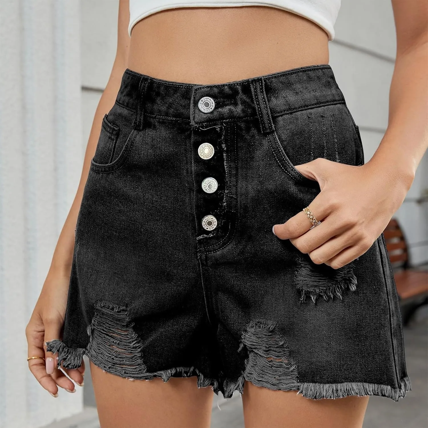 Ripped Jean Shorts Women Cut Off Stretch High Rise Baggy Jorts Lounge Frayed Hem Trendy Jeans Cowgirl Denim Pants