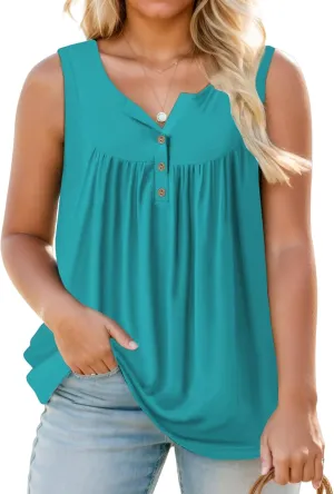ROSRISS Plus-Size Henley Sleeveless Shirts for Women Summer Casual Tops Buttons Tees 14W-28W