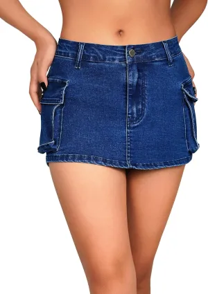 roswear Women's High Waisted Mini Jean Skorts Denim Stretchy Cargo Shorts with Pockets