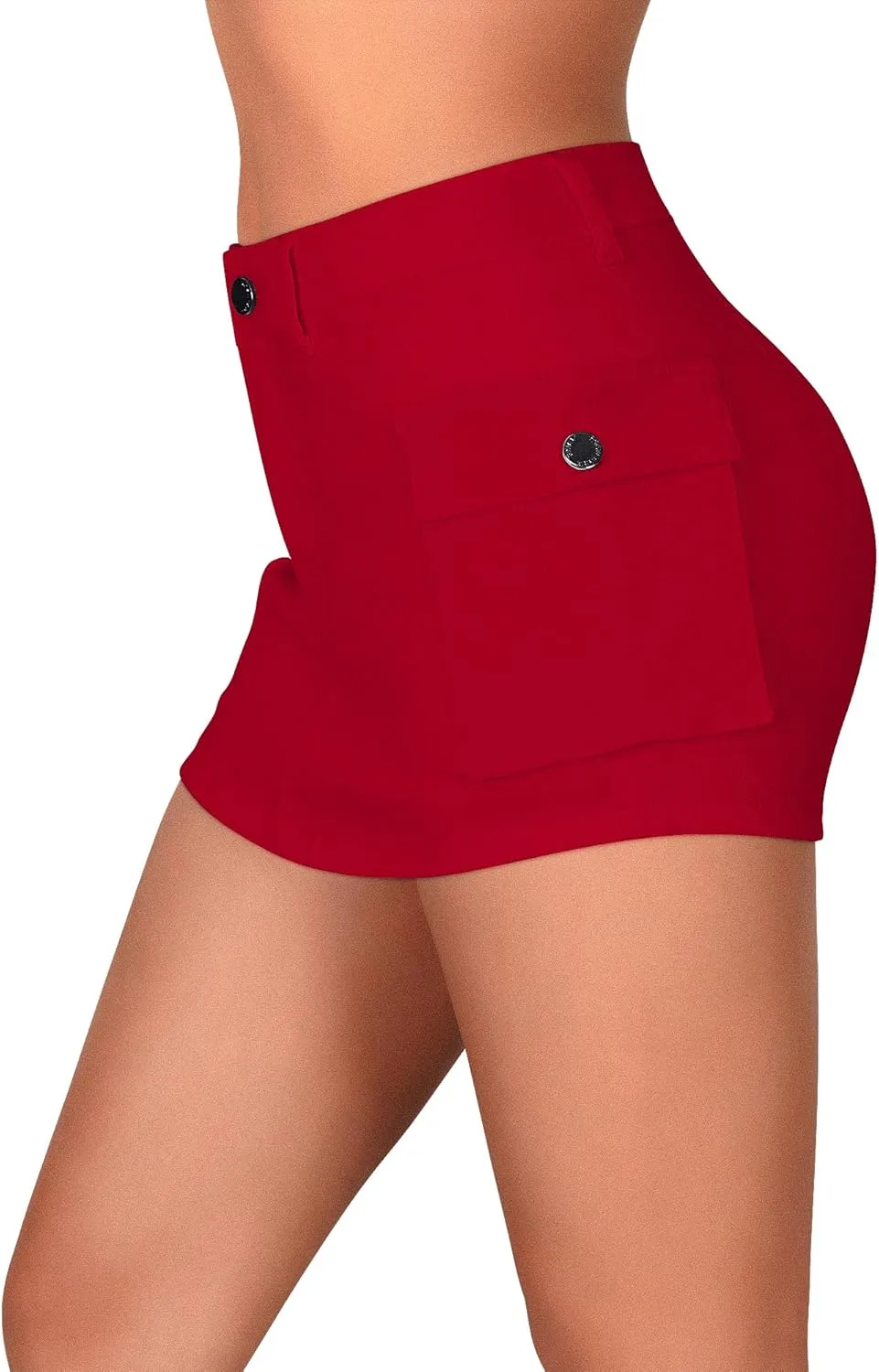 roswear Women's High Waisted Mini Jean Skorts Denim Stretchy Cargo Shorts with Pockets