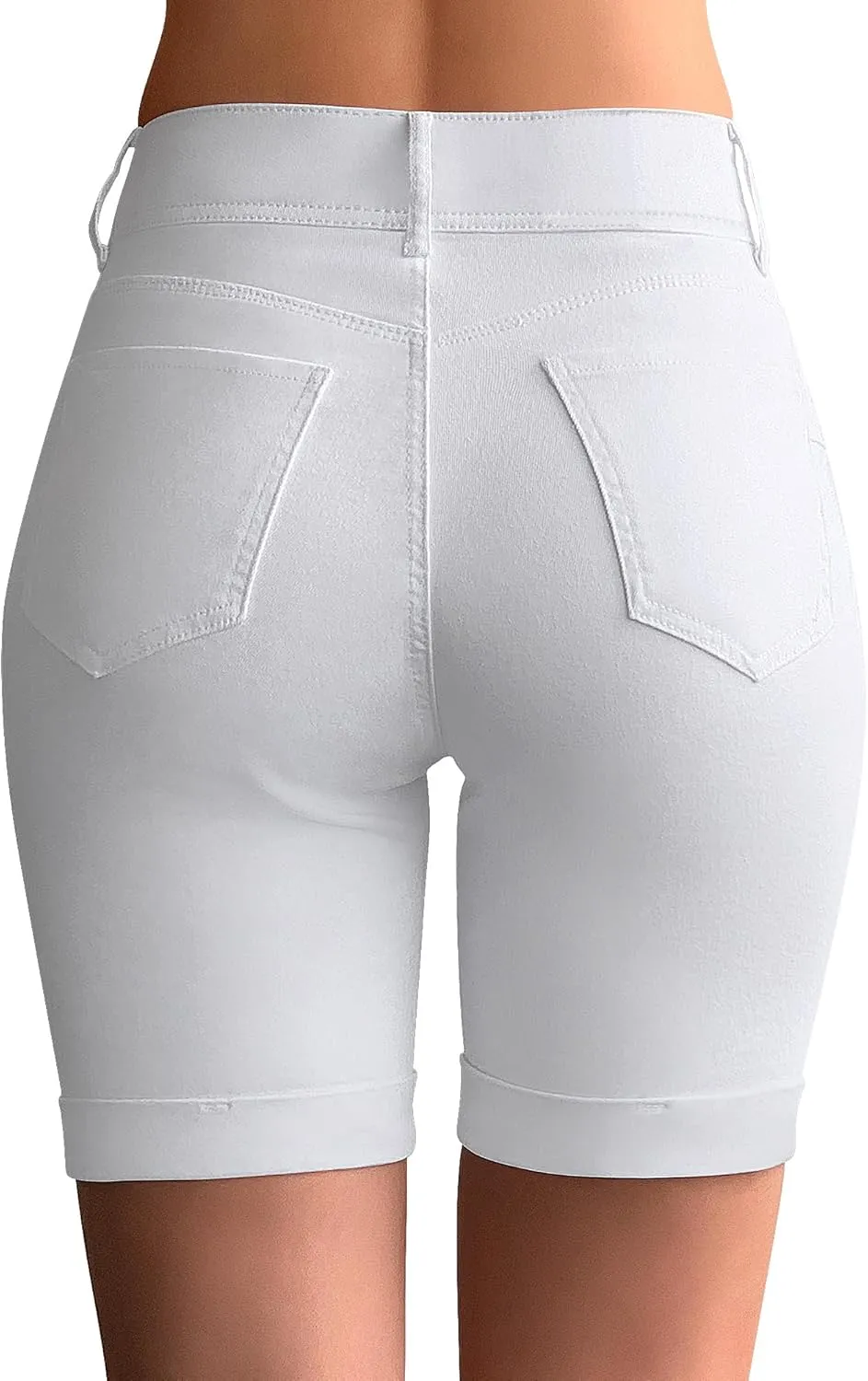 roswear Women's Mid Rise Skinny Butt Lifting Stretchy Bermuda Jeans Shorts