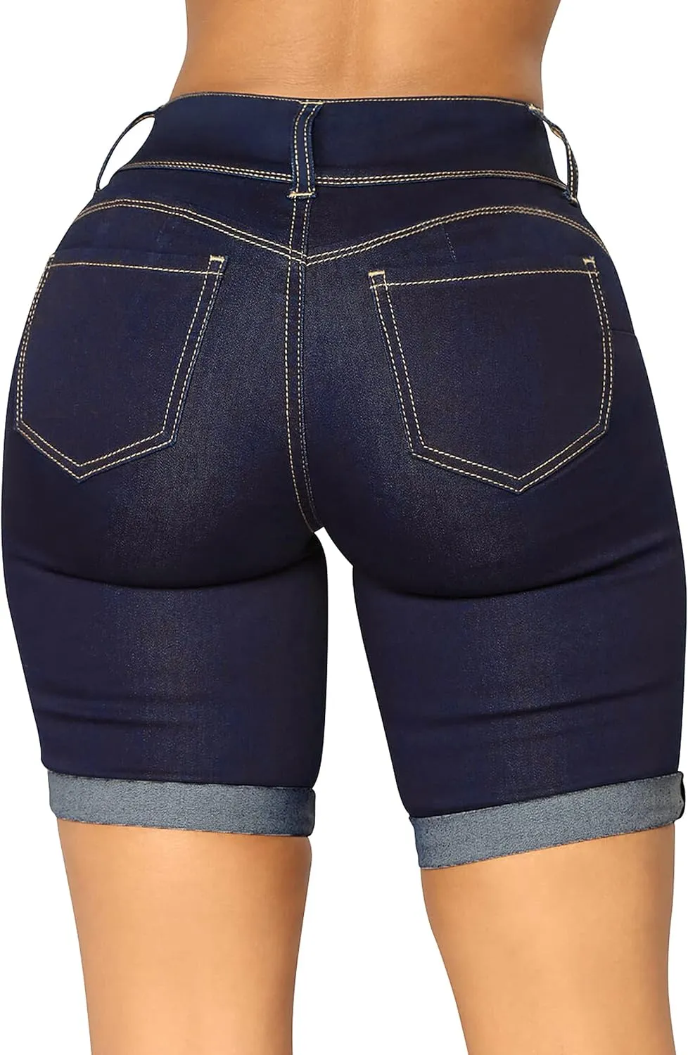 roswear Women's Mid Rise Skinny Butt Lifting Stretchy Bermuda Jeans Shorts