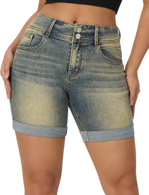 roswear Women's Mid Rise Skinny Butt Lifting Stretchy Bermuda Jeans Shorts