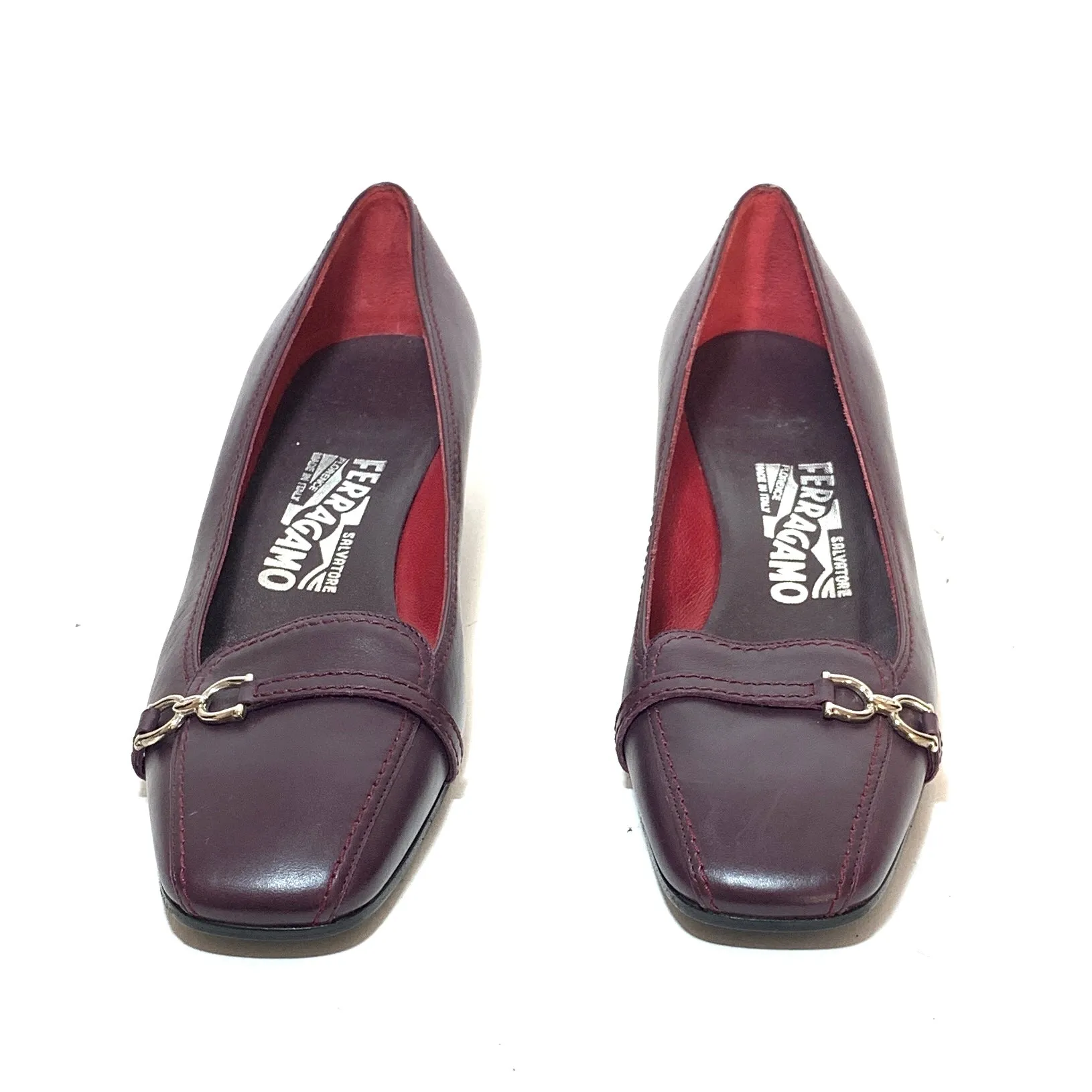 Salvatore Ferragamo Vintage Maroon Leather Pumps | Pre Loved |