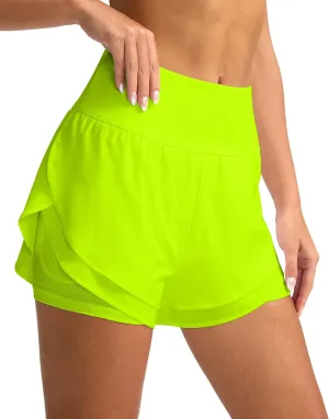 SANTINY Women's 2 in 1 Running Shorts with Pockets 3" High Waisted Exercise Workout Athletic Shorts for Women with Liner