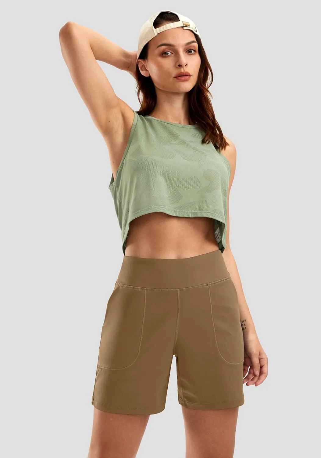 SANTINY Women's 6'' Athletic Long Shorts with 4 Pockets High Waisted Bermuda Shorts for Women Walking Running Casual