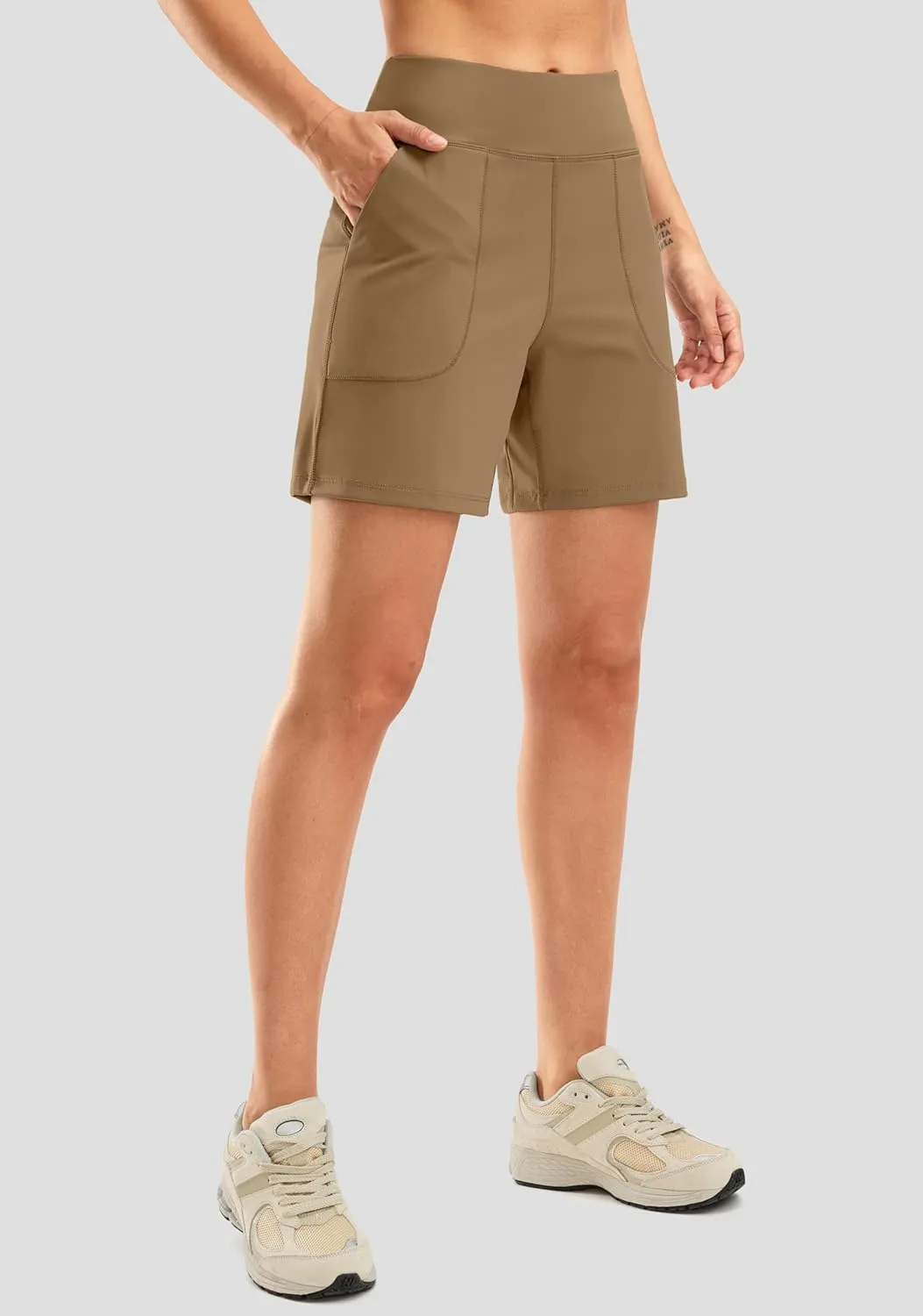 SANTINY Women's 6'' Athletic Long Shorts with 4 Pockets High Waisted Bermuda Shorts for Women Walking Running Casual