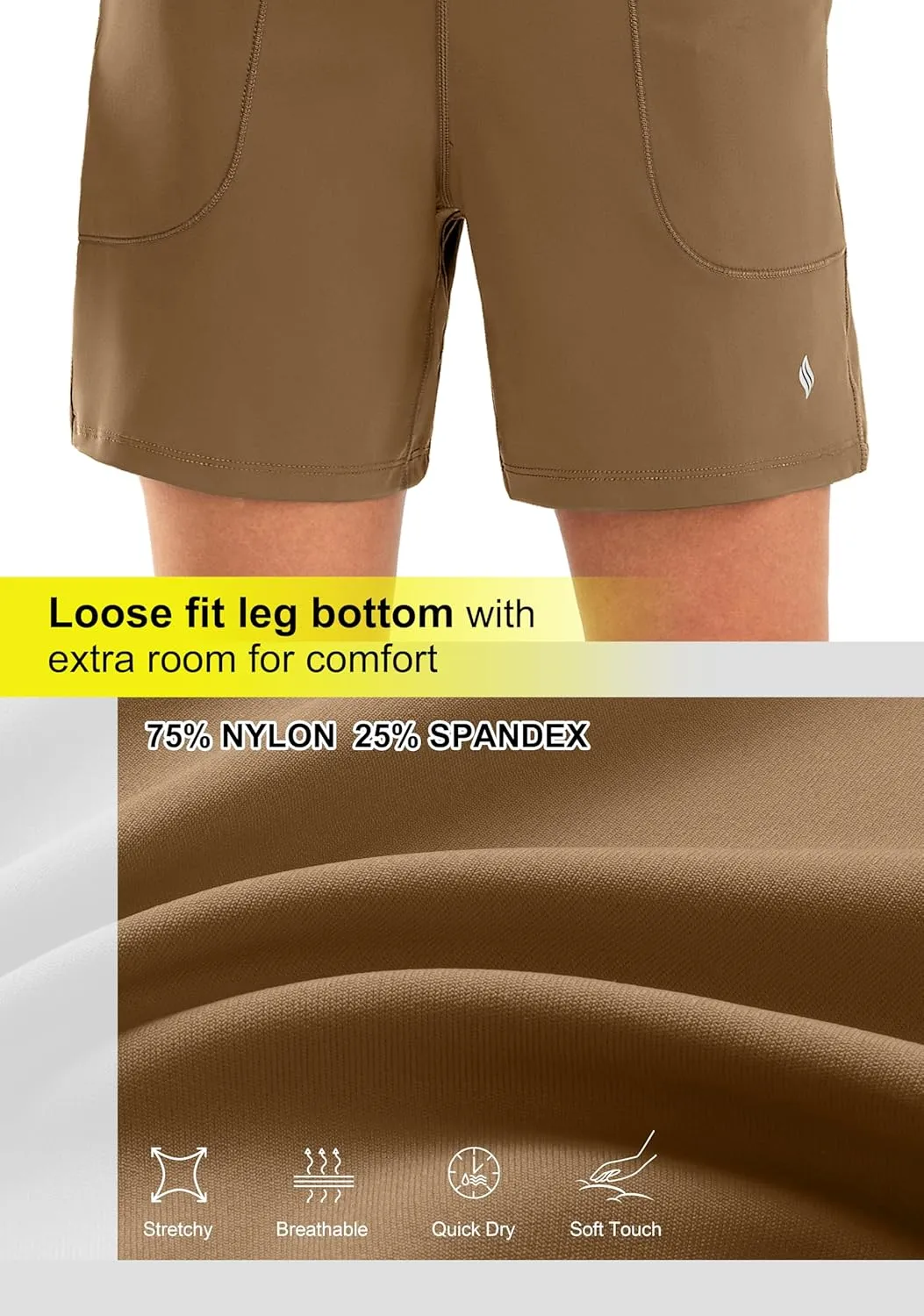 SANTINY Women's 6'' Athletic Long Shorts with 4 Pockets High Waisted Bermuda Shorts for Women Walking Running Casual