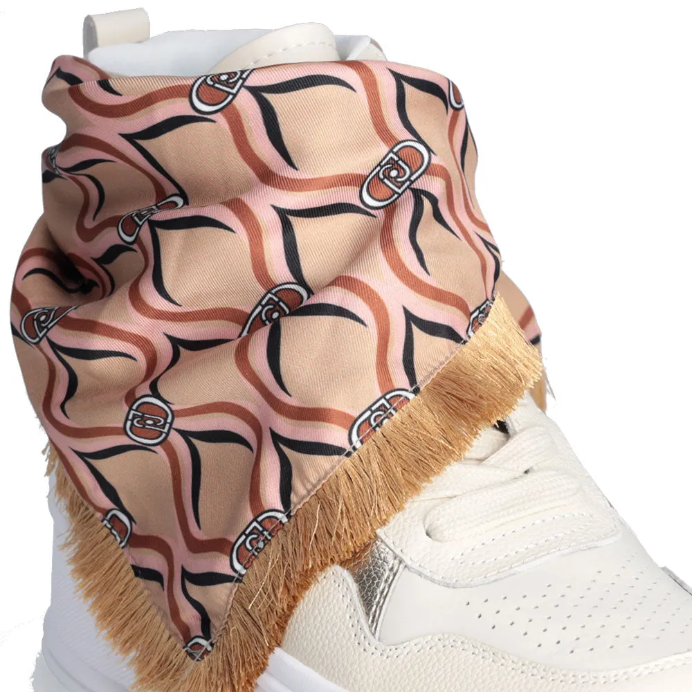 Scarpe Donna LIU JO Selma 02 Sneakers Platform in Pelle Bottalata Beige con Foulard