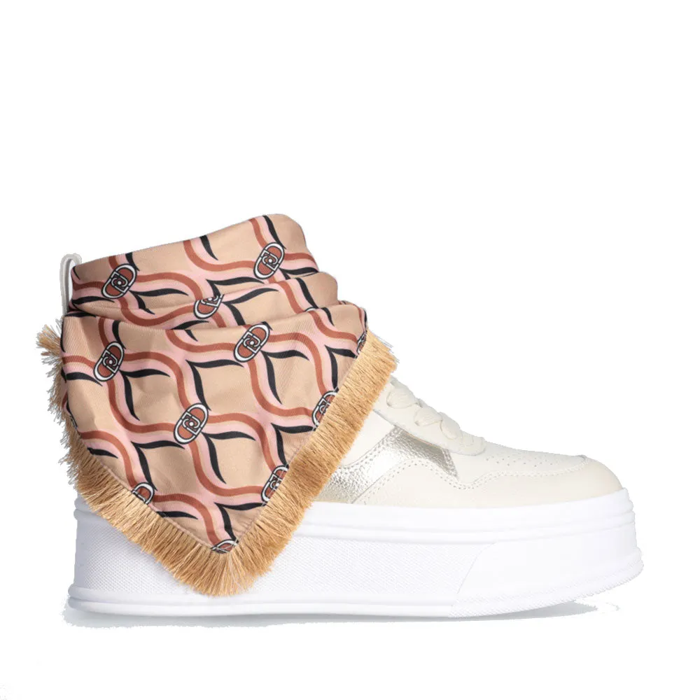 Scarpe Donna LIU JO Selma 02 Sneakers Platform in Pelle Bottalata Beige con Foulard