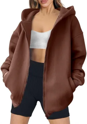 Shacket Womens Tops Long Sleeve Zip Up Hoodies Solid Loose Basic Tees Daily Casual Teen Girls' Fashion Sweatshirts