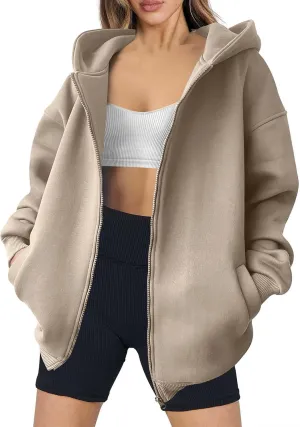 Shacket Womens Tops Long Sleeve Zip Up Hoodies Solid Loose Basic Tees Daily Casual Teen Girls' Fashion Sweatshirts