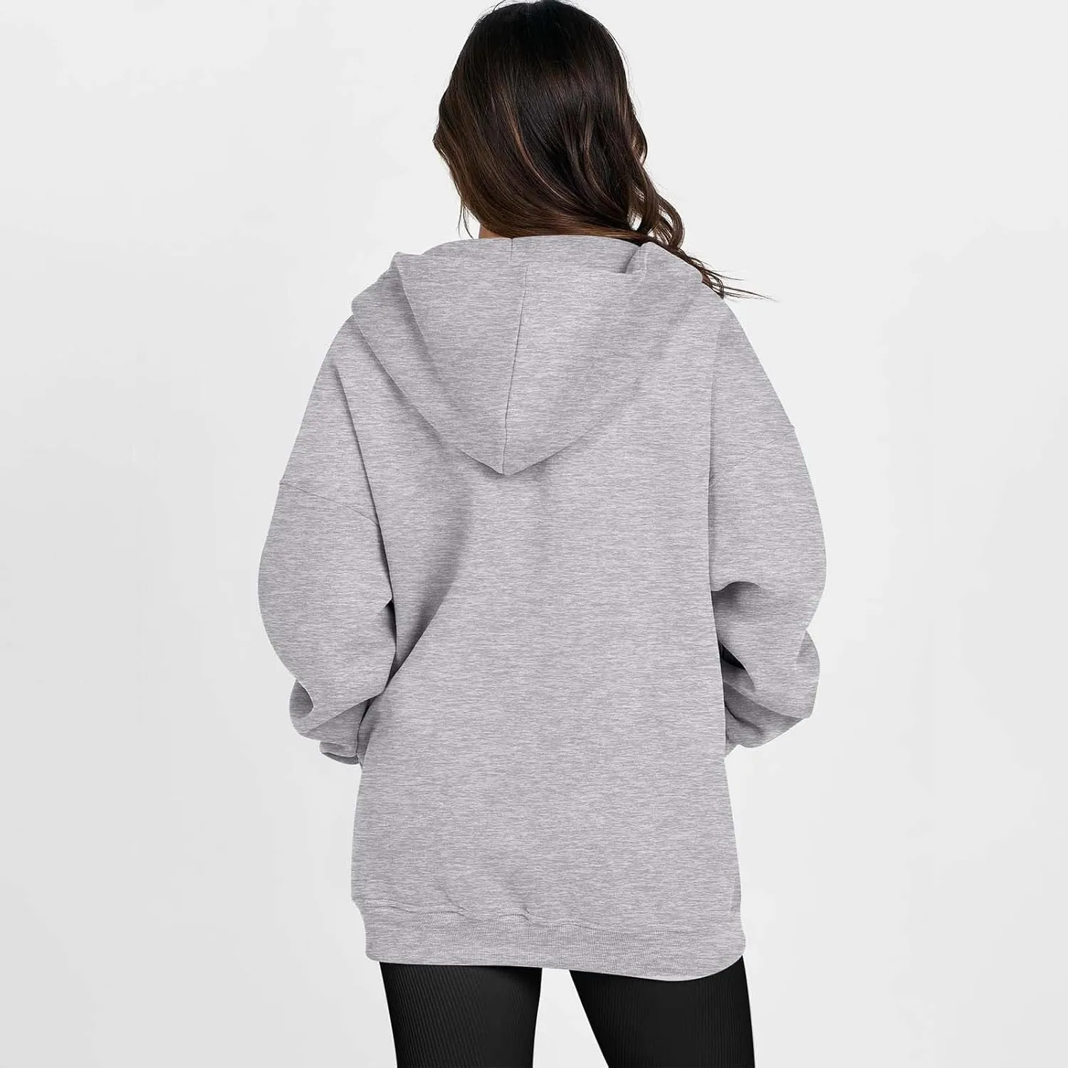 Shacket Womens Tops Long Sleeve Zip Up Hoodies Solid Loose Basic Tees Daily Casual Teen Girls' Fashion Sweatshirts