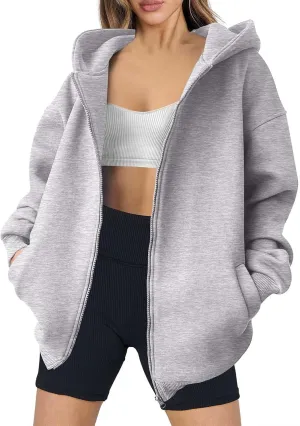 Shacket Womens Tops Long Sleeve Zip Up Hoodies Solid Loose Basic Tees Daily Casual Teen Girls' Fashion Sweatshirts