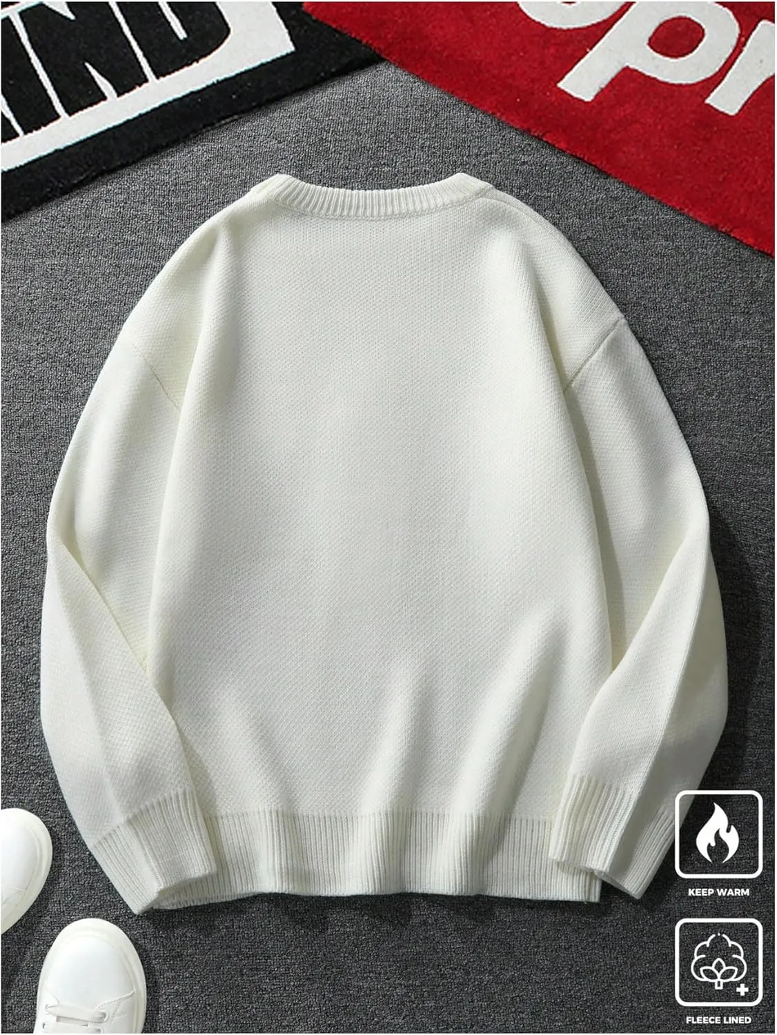 SHENHE Men's Oversized Crew Neck Cute Bear Sweater Vintage Unisex Preppy Sweater Jumper