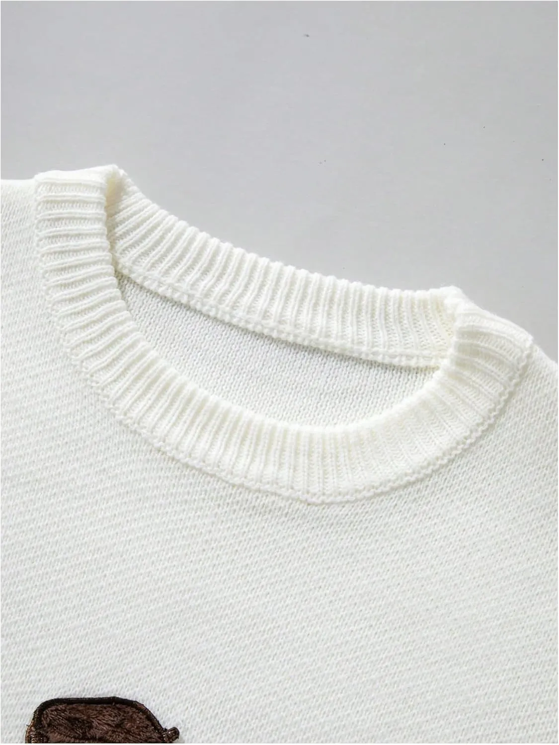 SHENHE Men's Oversized Crew Neck Cute Bear Sweater Vintage Unisex Preppy Sweater Jumper